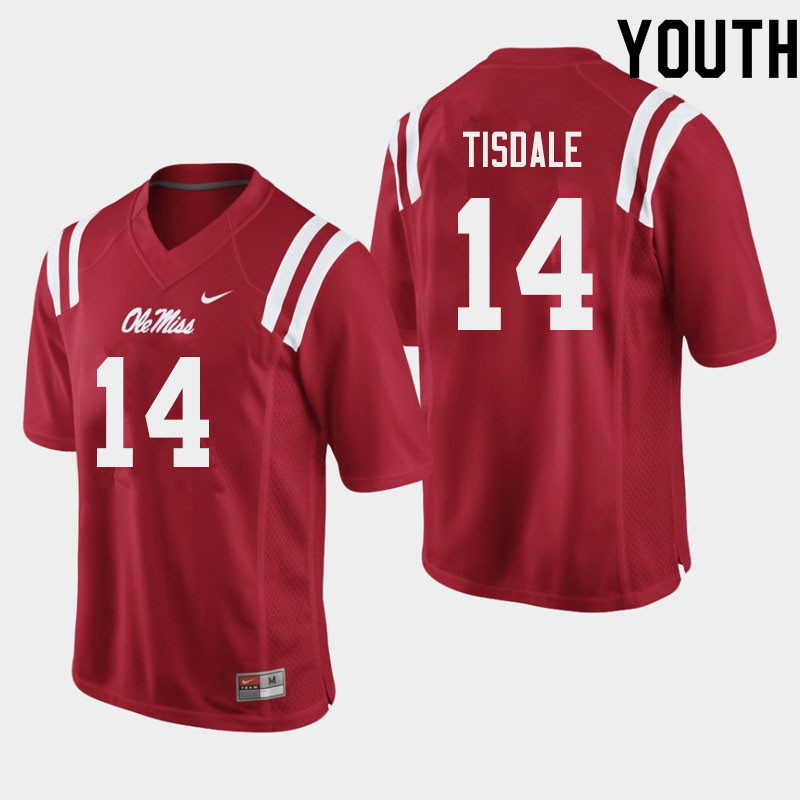 Youth #14 Grant Tisdale Ole Miss Rebels College Football Jerseys Sale-Red